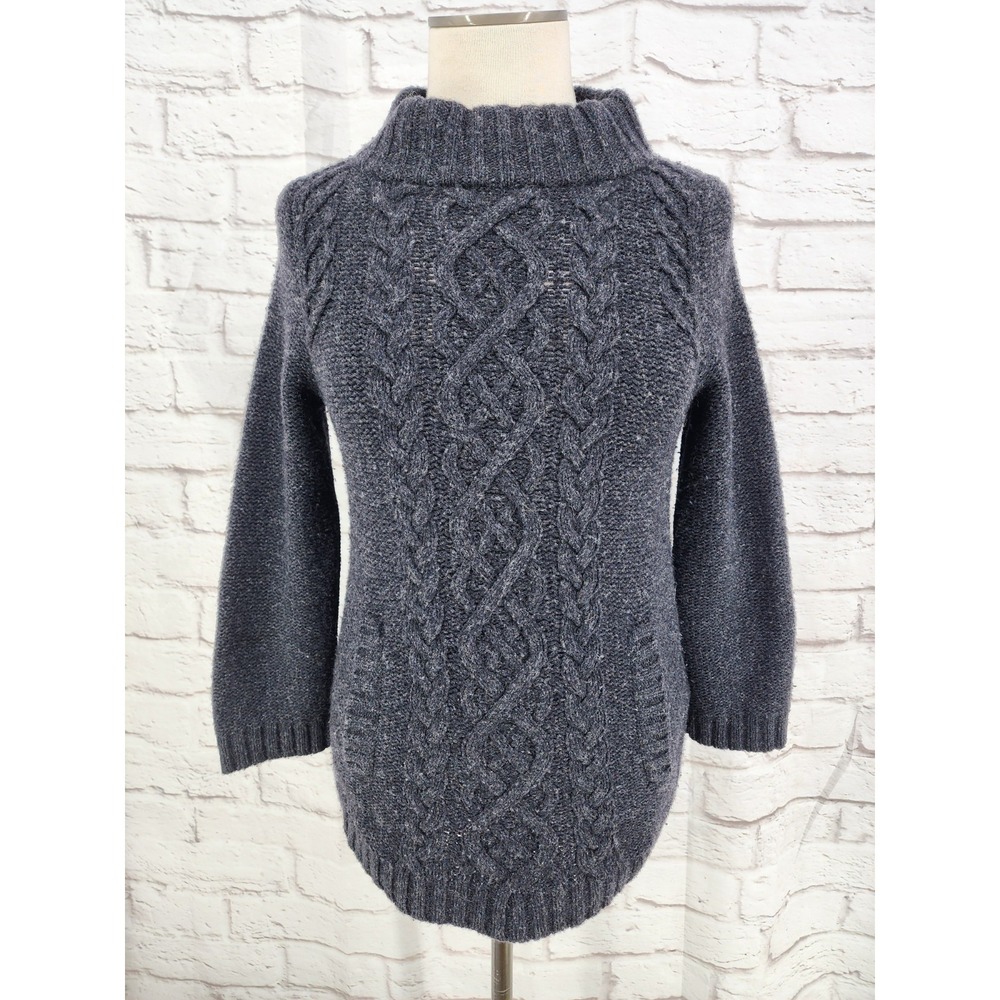 J Crew Fisherman‎ Sweater Wool Cashmere Coastal Turtleneck Cable Knit Gray Sz XS